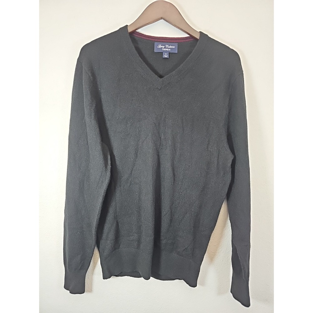 Men's Luxury Cashmere  Cremieux SWEATER‎ V neck Black Size M